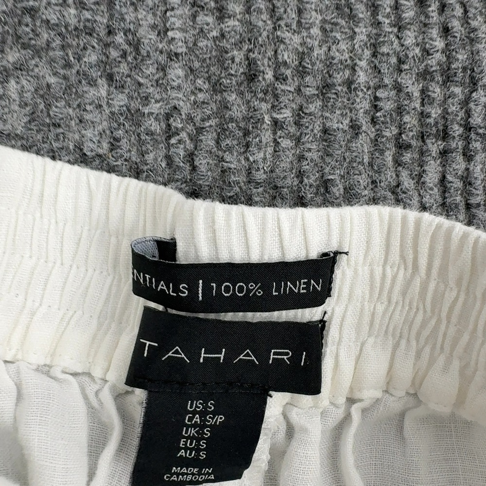 Tahari Shorts Womens S White Linen Pleated Elastic Back Casual Summer Beach - Picture 4 of 7